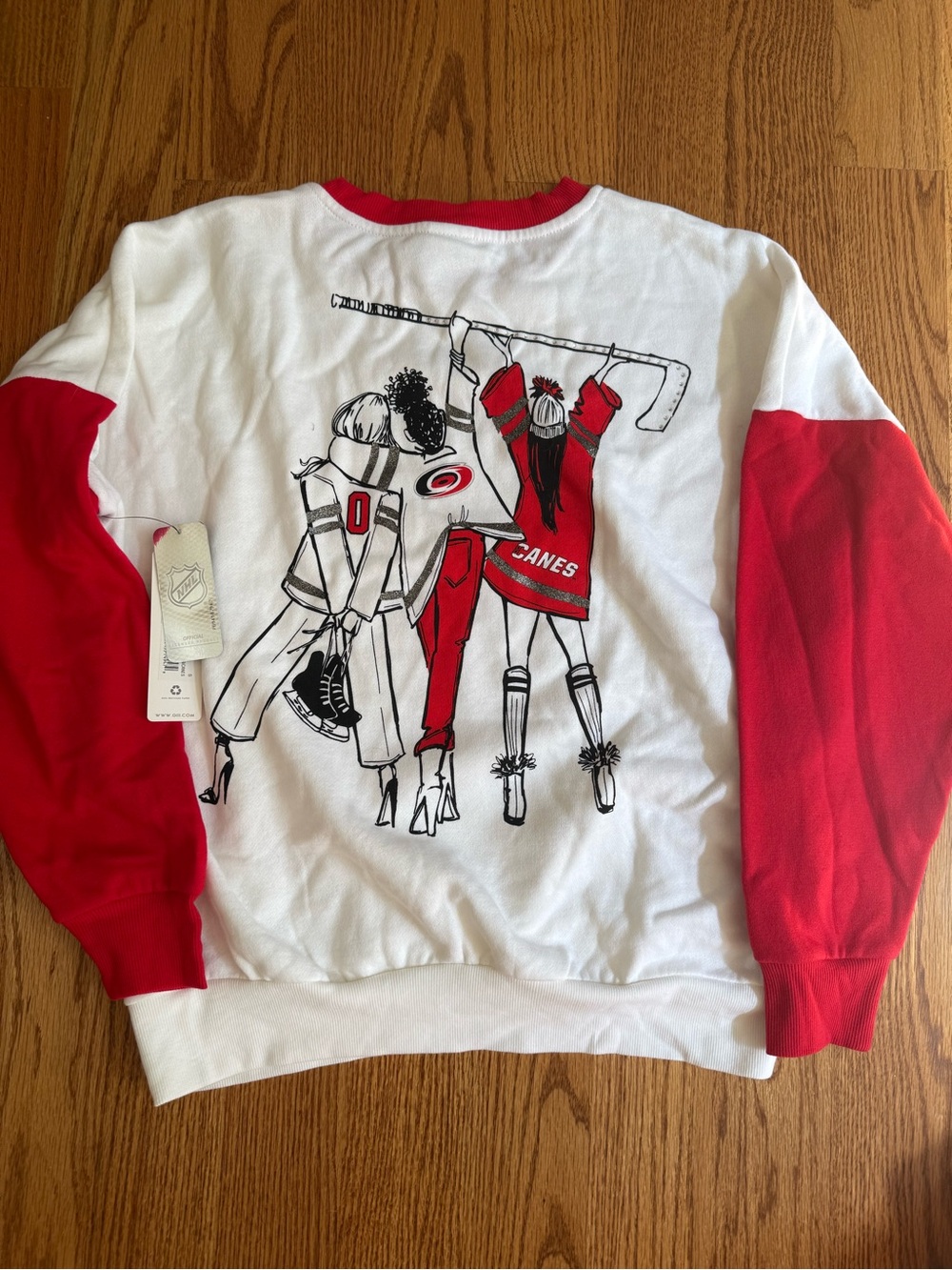 NHL Women's White Crewneck Sweatshirt with Red Sleeves